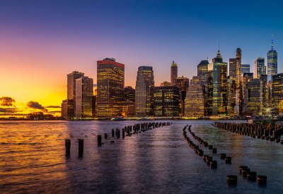 Skyline notturna di New York