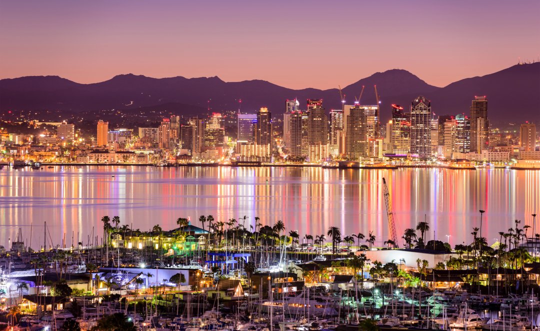 Panorama serale di San Diego in California