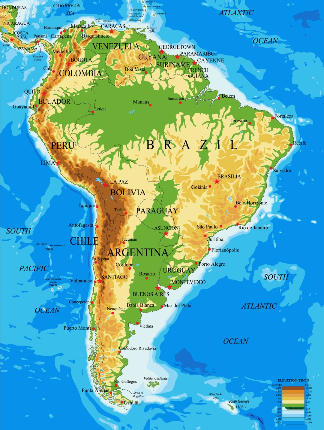 Cartina fisica Sudamerica