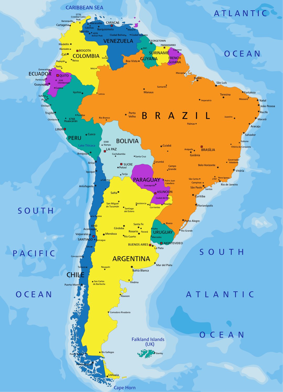 Cartina politica Sudamerica