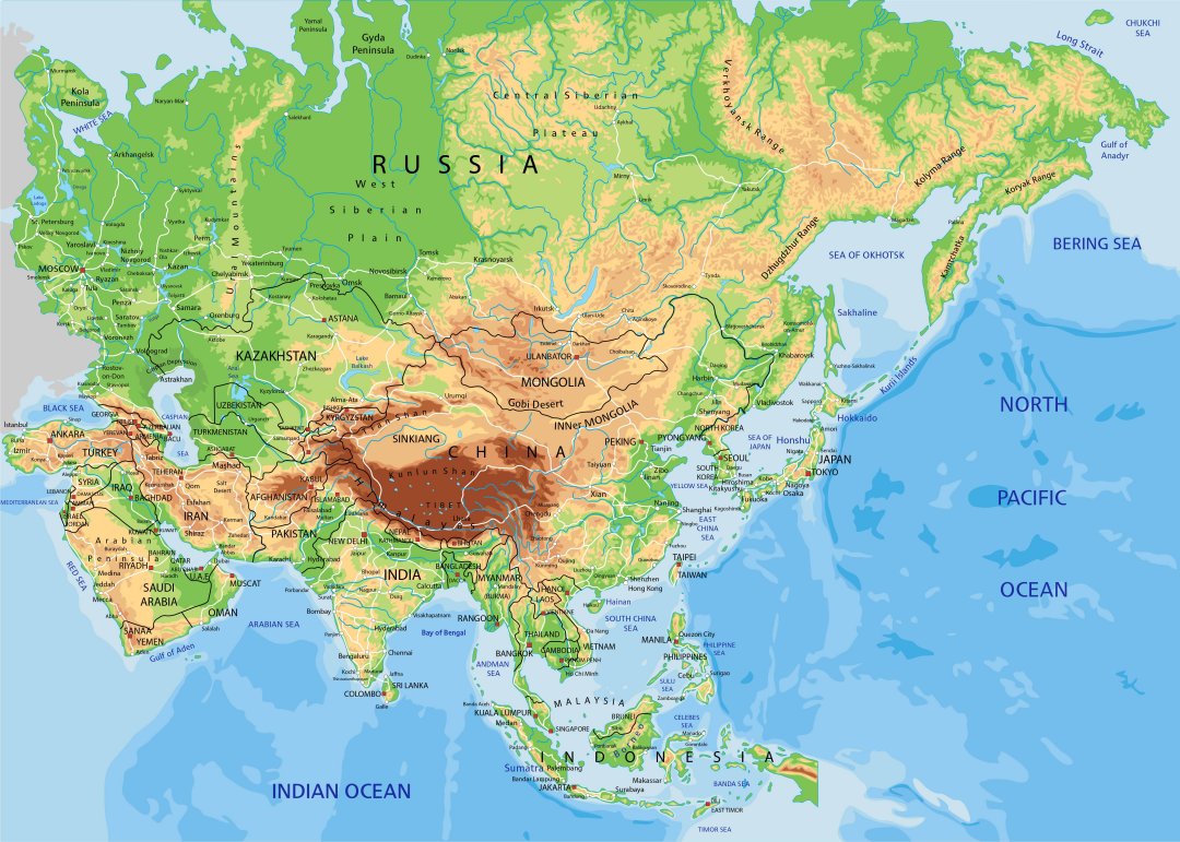 Cartina fisica Asia