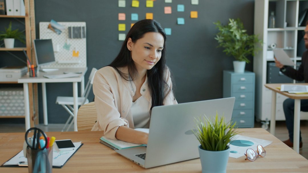 Woman working on a laptop