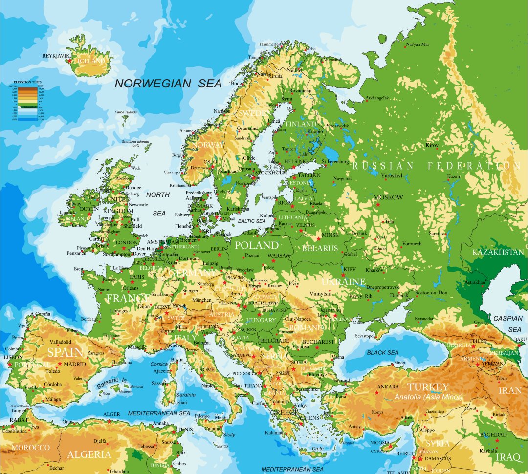 Cartina fisica Europa