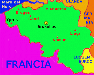 Mappa del Belgio, con la posizione di Ypres