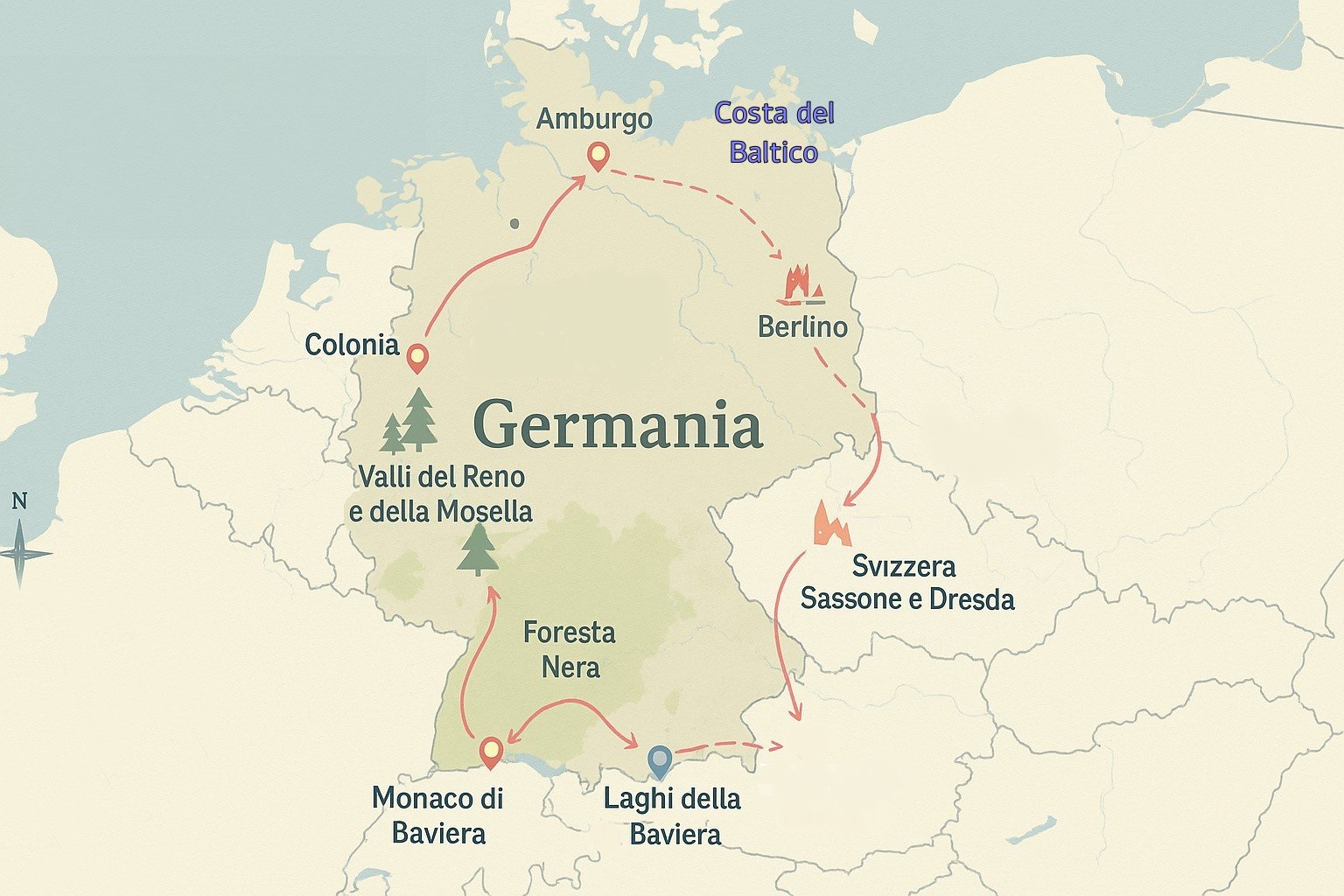 Mappa di itinerario in Germania