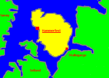 Posizione di Hammerfest, sull'isola di Kvaly