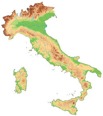 Cartina fisica dell'Italia