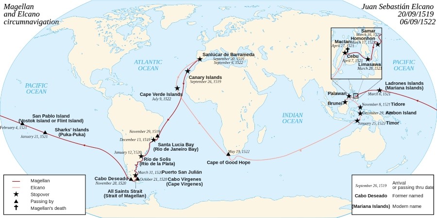 Mappa della spedizione attorno al Mondo