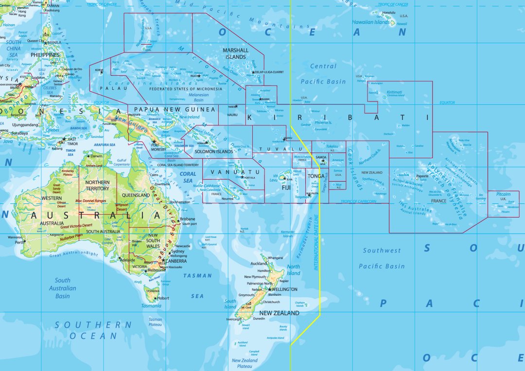 Cartina fisica Oceania